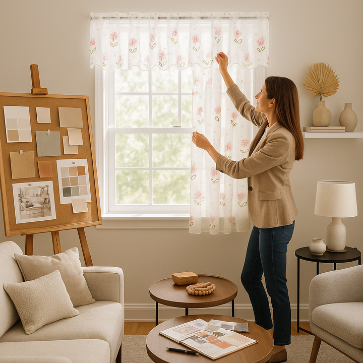 Lovely Daisy Embroidered Tier Cafe Curtain Short Window Sheer Panel for Kitchen Bathroom Door Hallway Hanging