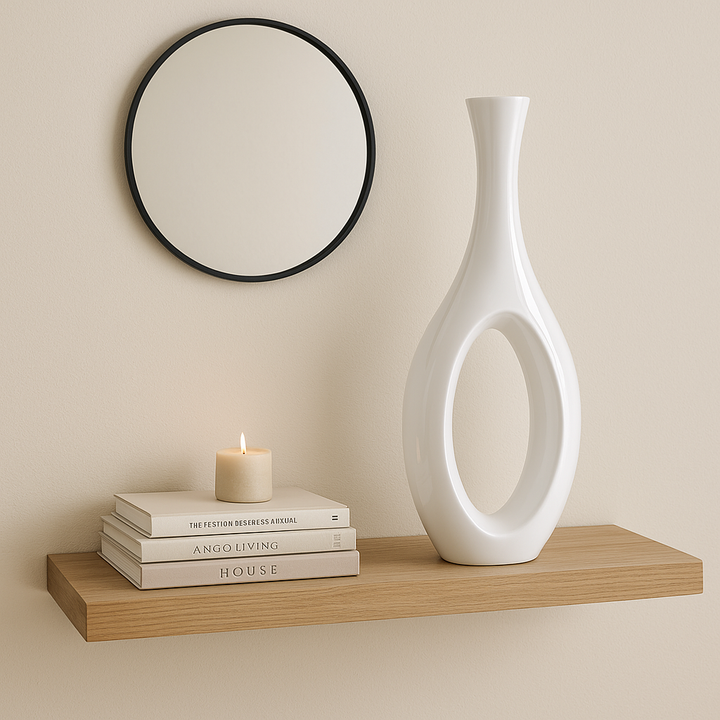 Premium Trombone Vase Small in White- Contemporary Resin Floor Sculpture with Glossy Finish