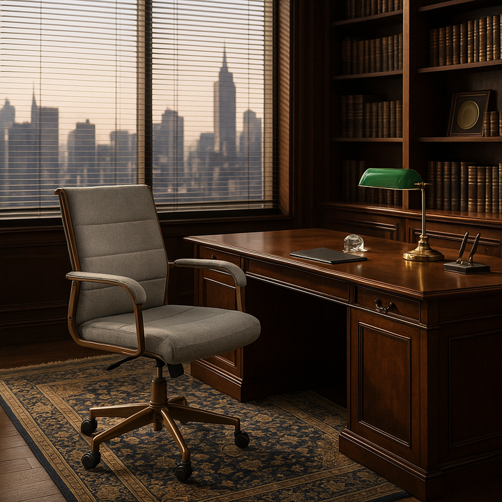 Auction Office Chair: Modern Faux Leather Adjustable Height Chair with Bronze Steel Frame
