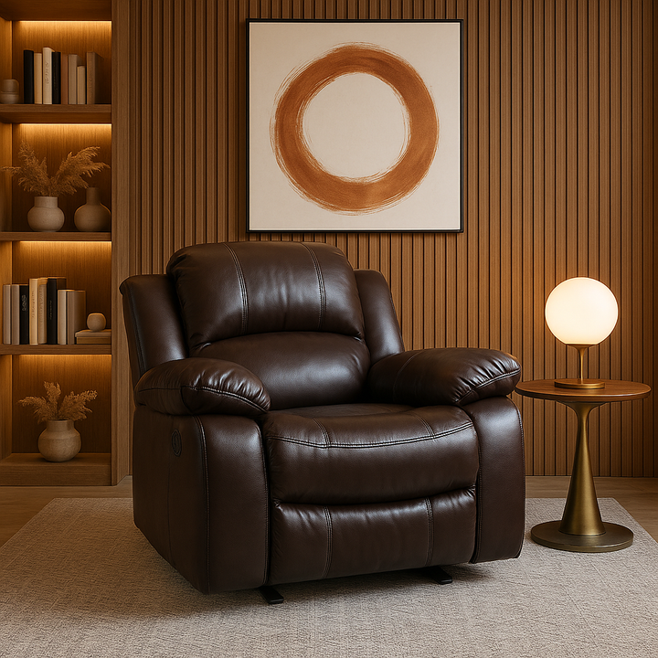 Brown Leather Match Manual Reclining Chair - Premium Comfort for Living Room Relaxation