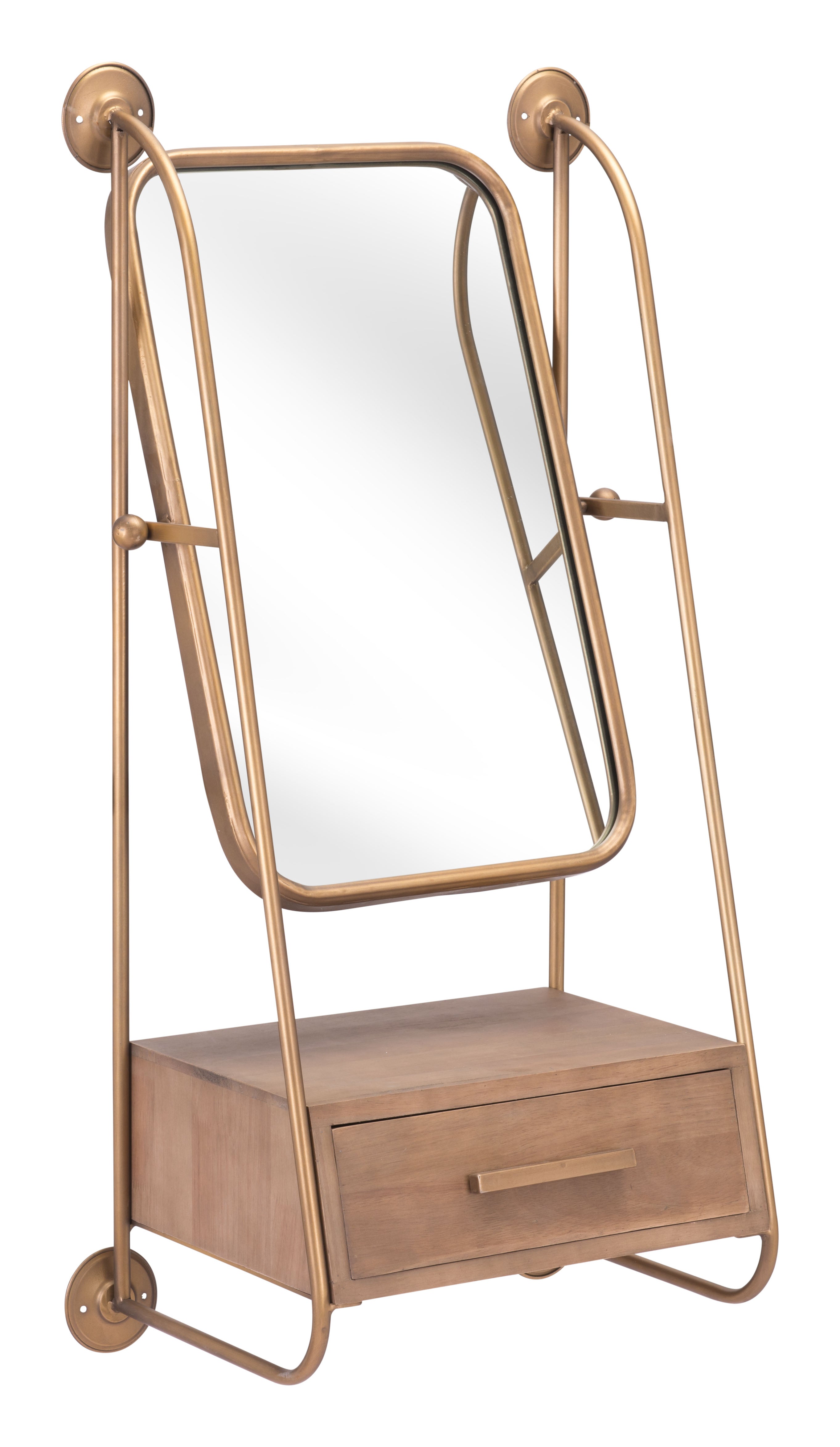 Peralta Mirror Shelf Brass & Brown