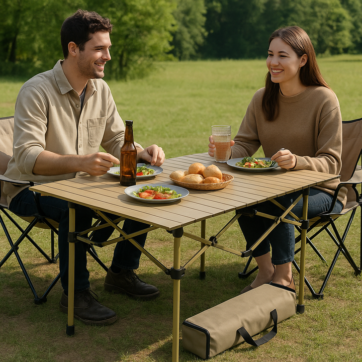 TrailMate Folding Carbon Steel Camping Table – Portable Roll-Up Picnic & BBQ Table with Carry Bag