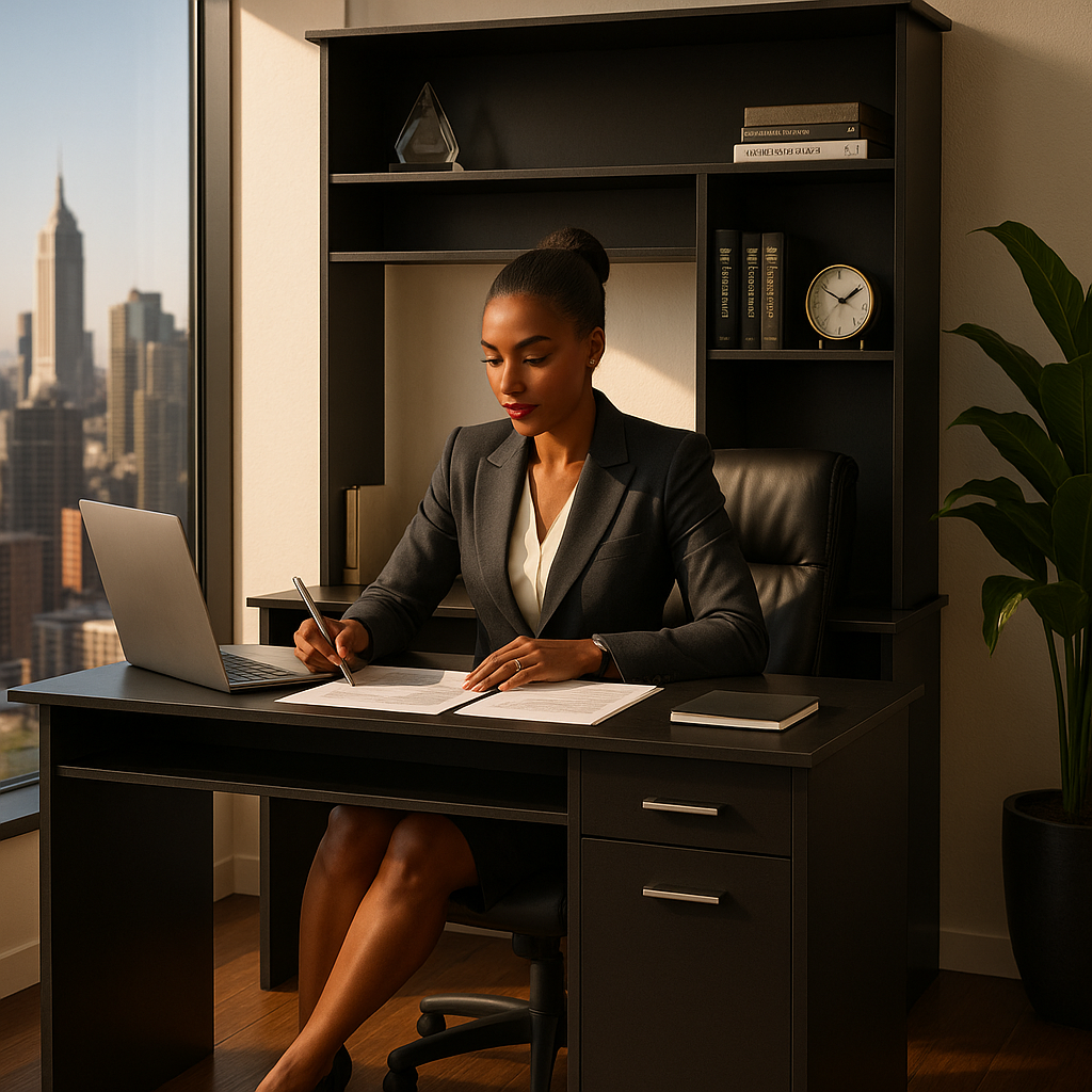 Zeno Executive Pro 43" Black Computer Desk with Hutch – Elevate Your Professional Workspace