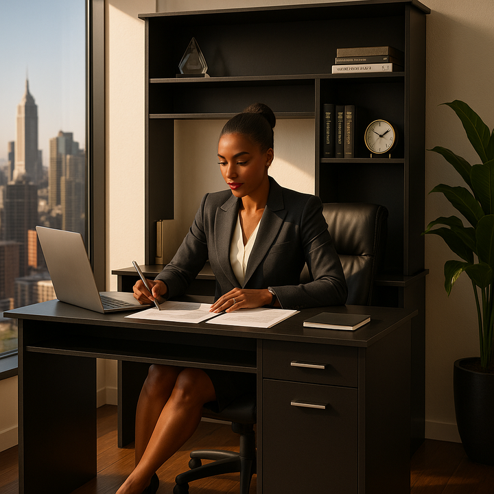 Zeno Executive Pro 43" Black Computer Desk with Hutch – Elevate Your Professional Workspace