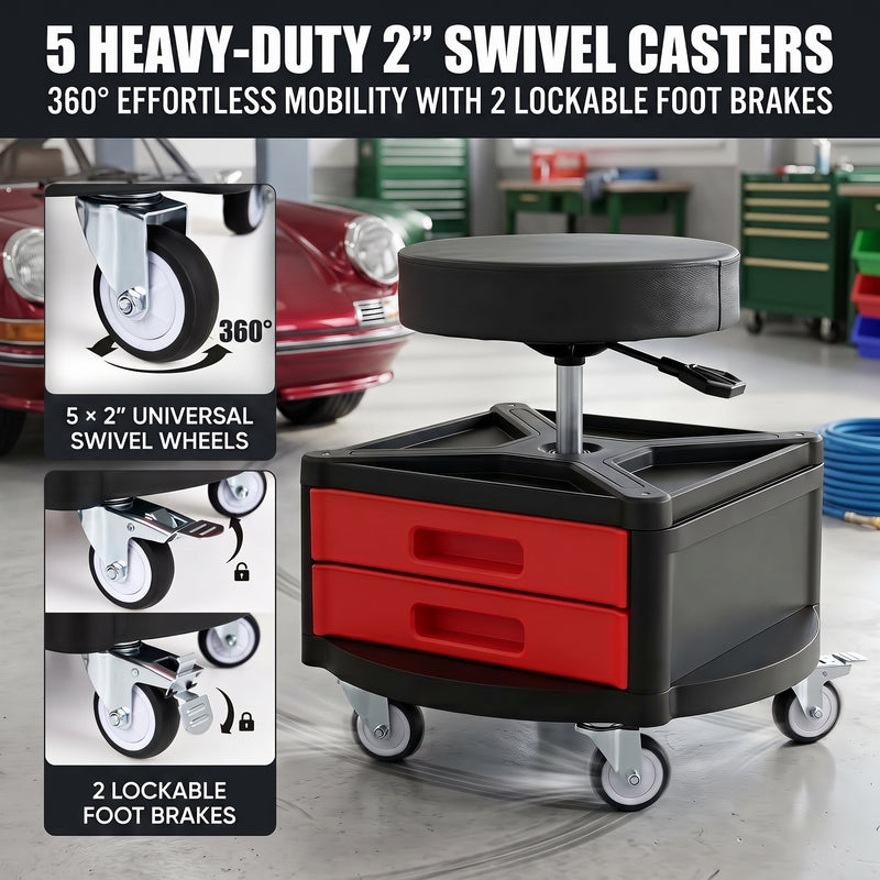 360° Swivel Pneumatic Mechanic Stool — 300–330 lbs Capacity, Padded Seat | Trufairs - 7