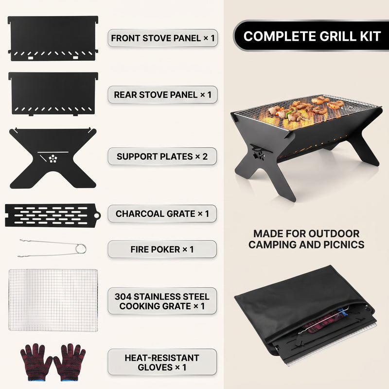 Portable Folding Charcoal Grill & Campfire Fire Pit - 7