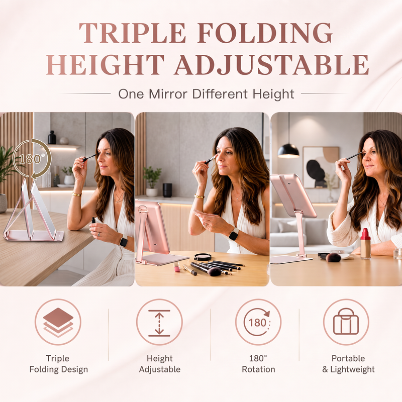 Portable LED Makeup Mirror – Rechargeable, Adjustable Brightness, Compact & Travel-Friendly