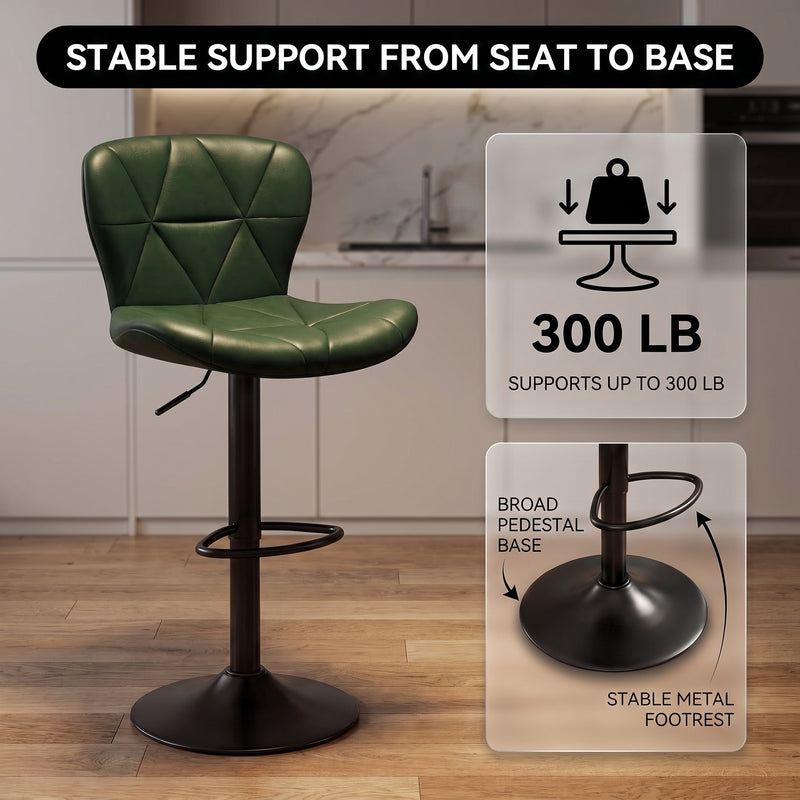 COUNTER BAR STOOLS SET OF 2 – ADJUSTABLE SWIVEL FAUX LEATHER SEATS - 7