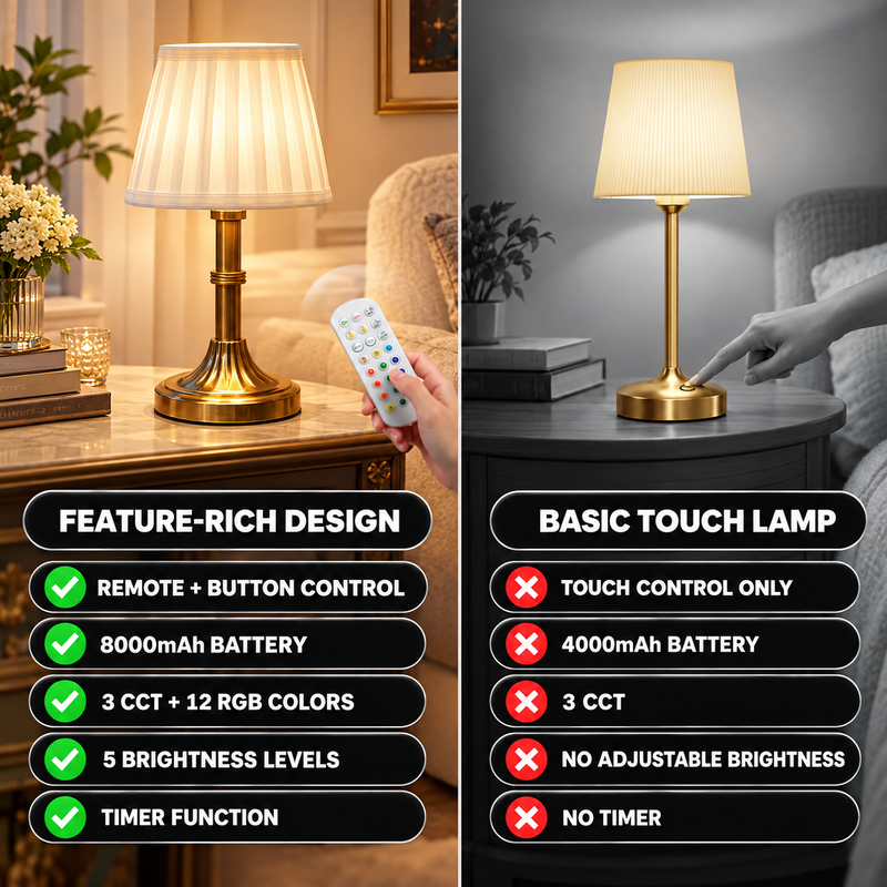 Cordless Table Lamp with Fabric Shade – Rechargeable, Dimmable LED - 7
