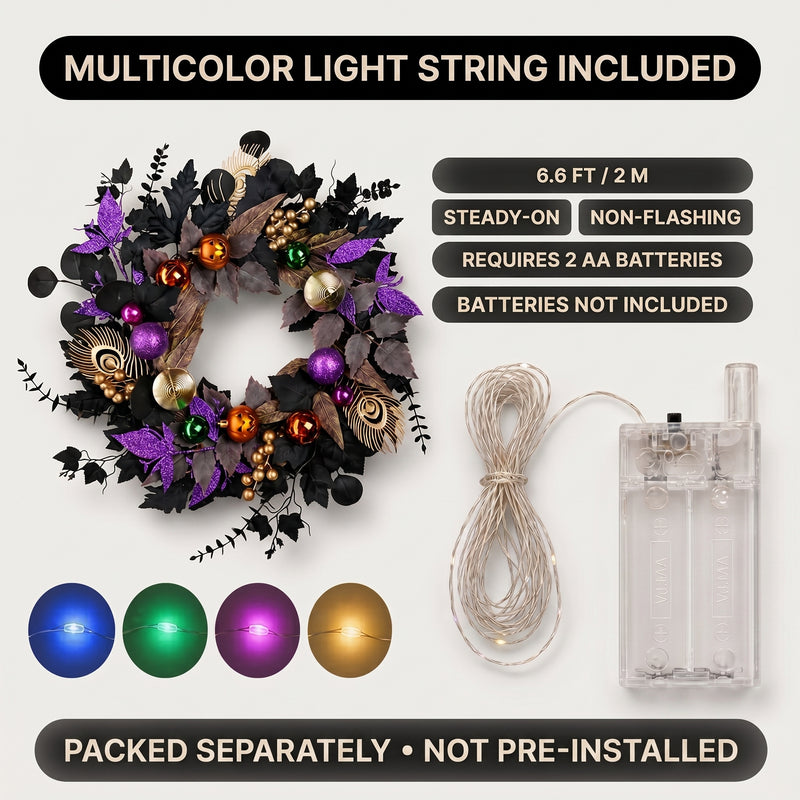 HALLOWEEN WREATH WITH LIGHTS FOR FRONT DOOR – PRE-LIT PUMPKIN, WITCH & GOTHIC PORCH DÉCOR - 7