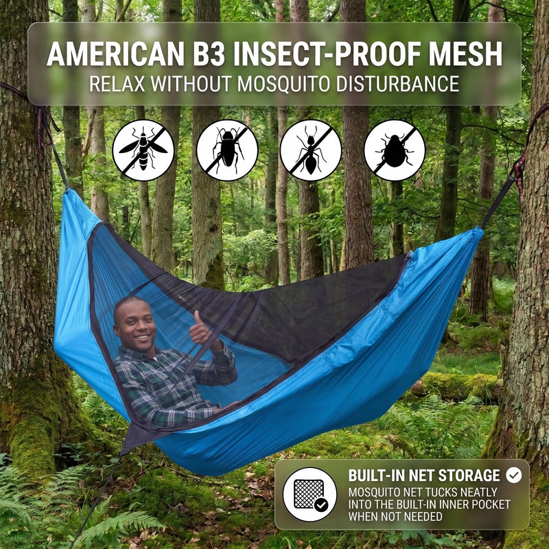 2-Person Camping Hammock with Mosquito Net & Rain Fly – Portable Outdoor Hammock Set (500lbs Capacity) - 7