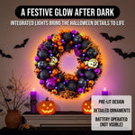 HALLOWEEN WREATH WITH LIGHTS FOR FRONT DOOR – PRE-LIT PUMPKIN, WITCH & GOTHIC PORCH DÉCOR - 7
