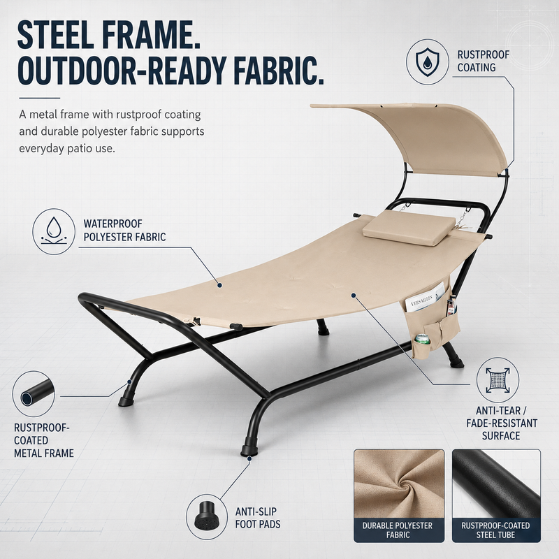 Single & Double Chaise Outdoor Lounger with Canopy – 2 Person Patio Daybed Sun Lounge Chair with Cushions & Headrests - 7(1)