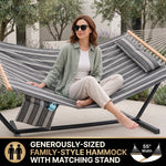Outdoor Double Hammock with Stand for 2 – Heavy Duty Steel Frame, Pillow Included - 7