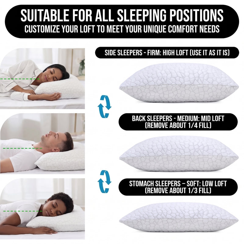 Gel Memory Foam Pillows, Set of 2 – Firm Quilted & Dual-Sided Cooling - 7