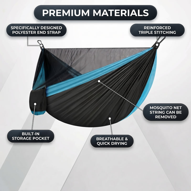 DOUBLE CAMPING HAMMOCK WITH REVERSIBLE BUG NET – 2 PERSON, 660 LB - 7