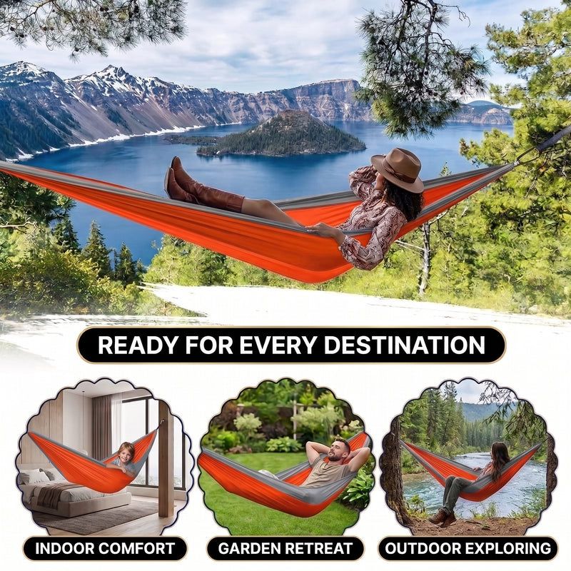 Portable Camping Hammock with Tree Straps – Lightweight Nylon Travel Hammock - 7
