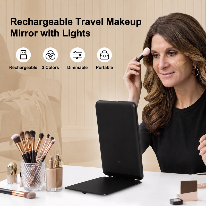 Portable LED Makeup Mirror – Rechargeable, Adjustable Brightness, Compact & Travel-Friendly - 7