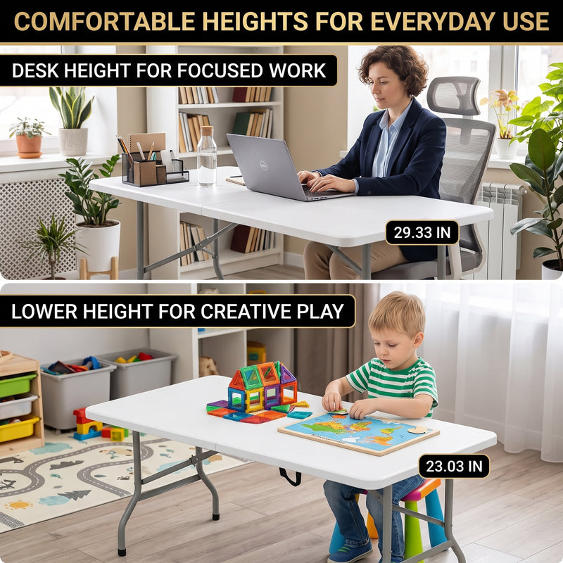 6 FT FOLDING CAMPING TABLE – PORTABLE INDOOR OUTDOOR TABLE WITH WATERPROOF HDPE TOP & CARRY HANDLE - 7
