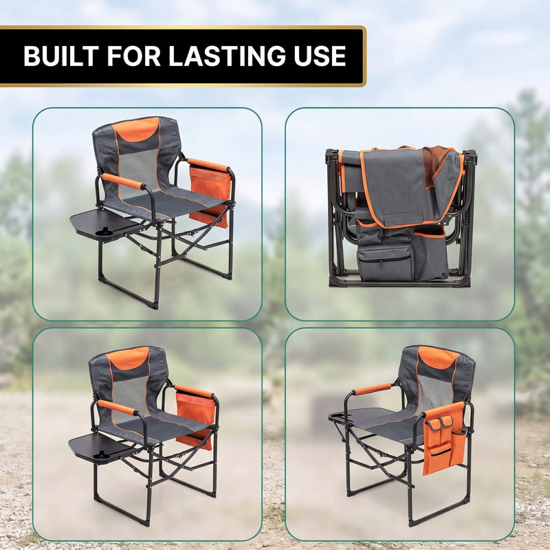 Camping Directors Chair, Heavy Duty,Oversized Portable Folding Chair with Side Table, Pocket for Beach, Fishing,Trip,Picnic,Lawn Blue - 7