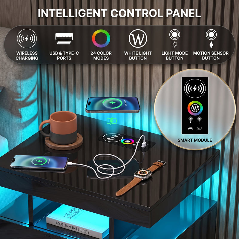 NIGHTSTAND WITH CHARGING STATION – LED, USB-C & DRAWERS - 7(1)