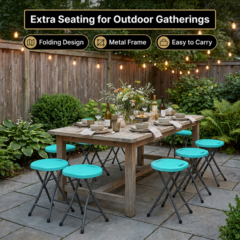 Folding Stool with Metal Frame – Indoor & Outdoor Seating - 7