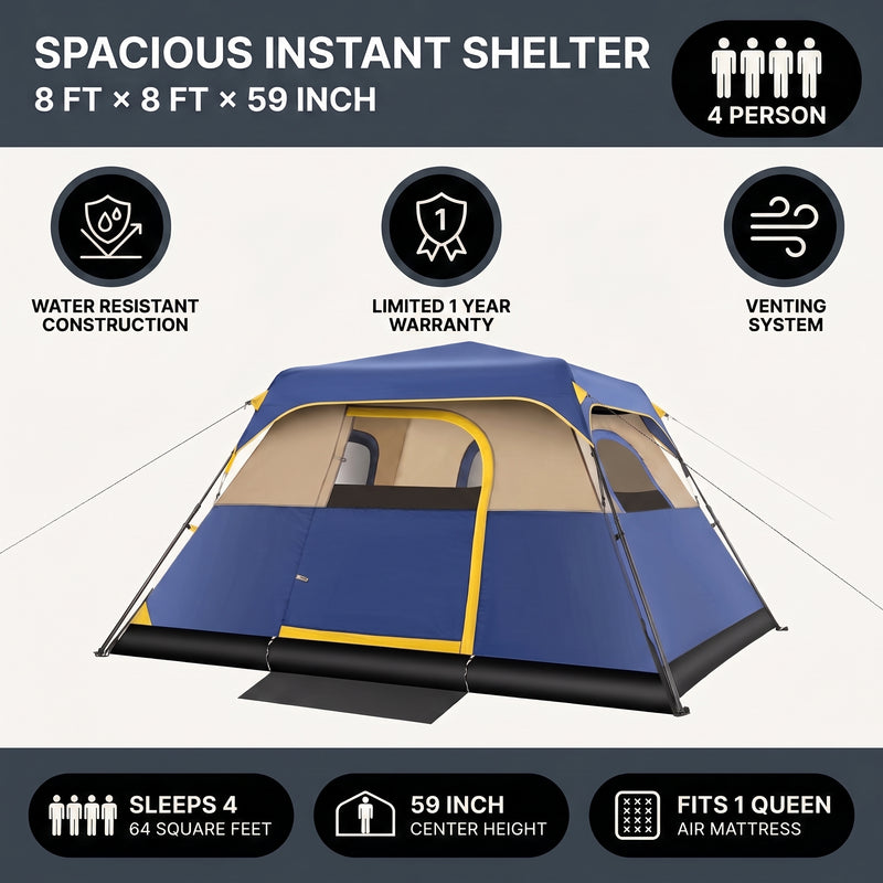 4-6 PERSON INSTANT CABIN CAMPING TENT – WATERPROOF FAMILY TENT WITH RAINFLY & CARRY BAG - 7