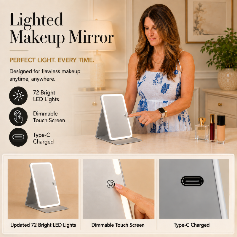 Portable LED Makeup Mirror – Rechargeable, Adjustable Brightness, Compact & Travel-Friendly - 7