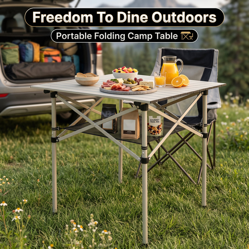 Lightweight Aluminum Folding Camping Table – Portable Roll-Up Outdoor Picnic Table with Carry Bag - 7