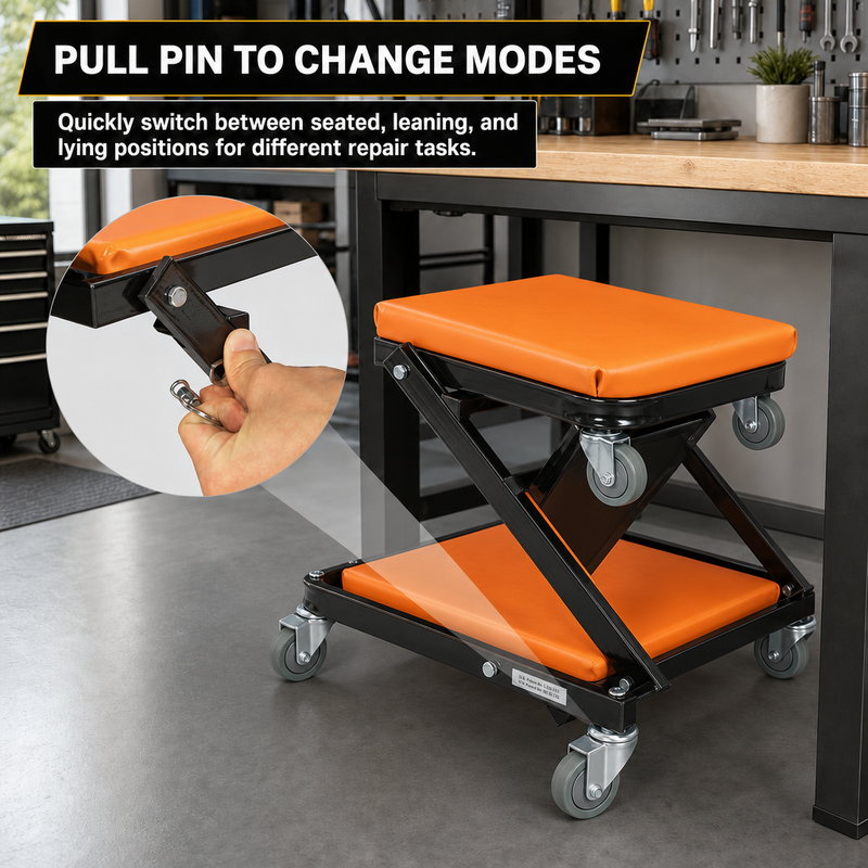 2-in-1 Convertible Z-Creeper Seat - Rolling Mechanic Creeper with Wheels, Under Dash Creeper & Garage Chair for Auto Repair, Low Profile Roller Seat - 7