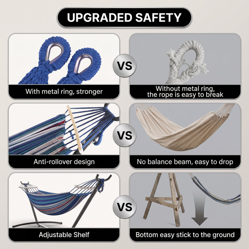 Double Hammock with Stand – Portable, Adjustable & 600lb Capacity for Indoor & Outdoor - 7
