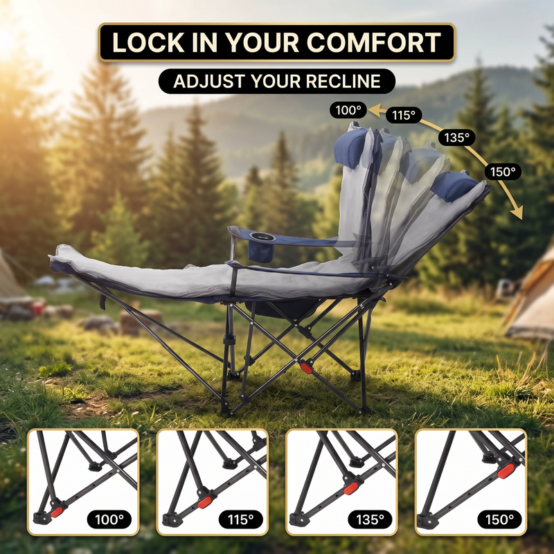 Premium Reclining Camping Chair with Footrest & Headrest – 4-Position Adjustable Recline - 7