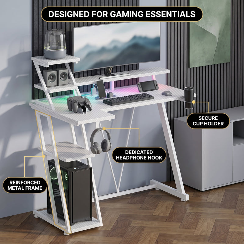 L-SHAPED GAMING DESK – LED LIGHTS & POWER OUTLETS - 7