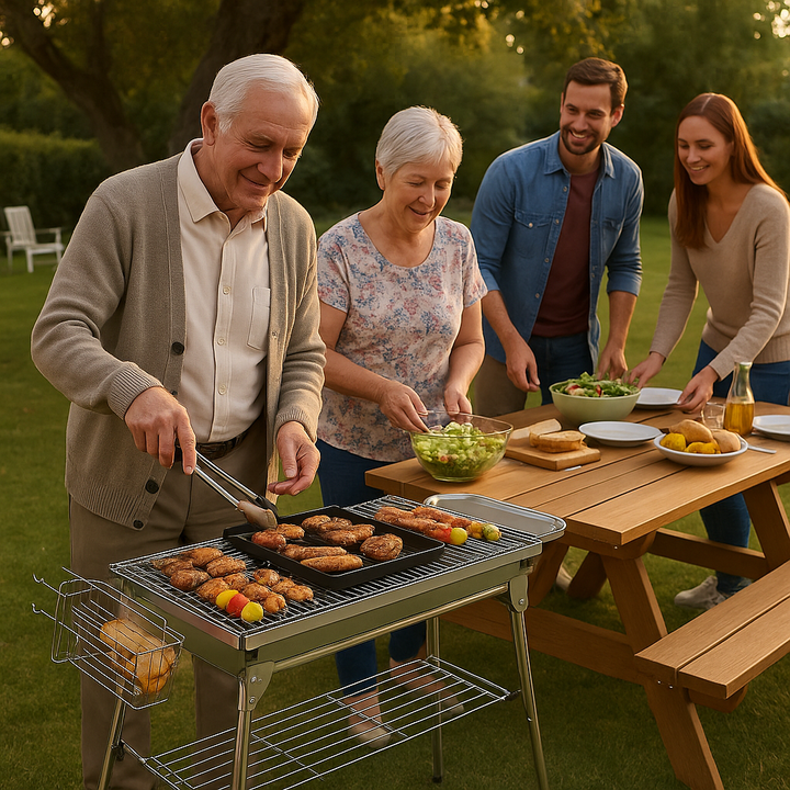 Premium Stainless Steel Foldable Charcoal Grill with Advanced Ventilation System