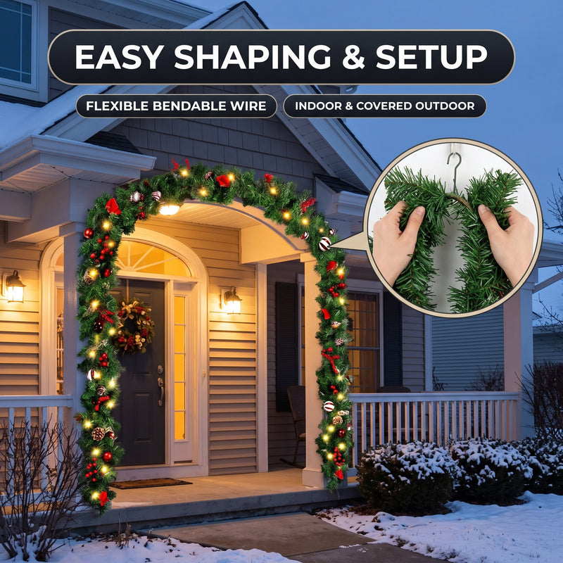 CHRISTMAS GARLAND WITH LIGHTS – PRE-LIT HOLIDAY GREENERY - 7