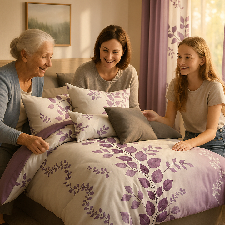 Luxurious 9-Piece Purple Flower Bamboo Microfiber Bedding Set - Complete Twin Bedroom Collection with Gift Bag