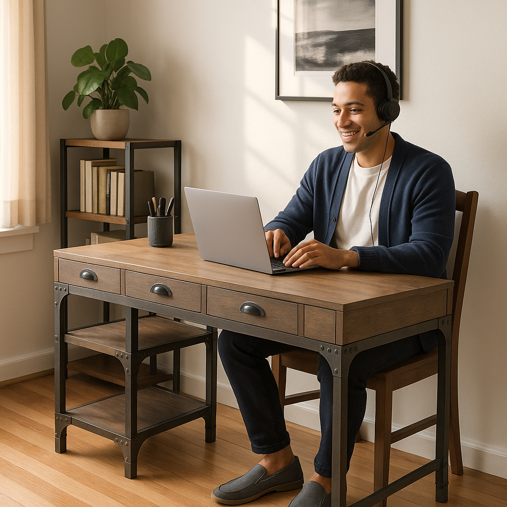 HeritageBlend 47" Natural and Gray Writing Desk with Three Drawers