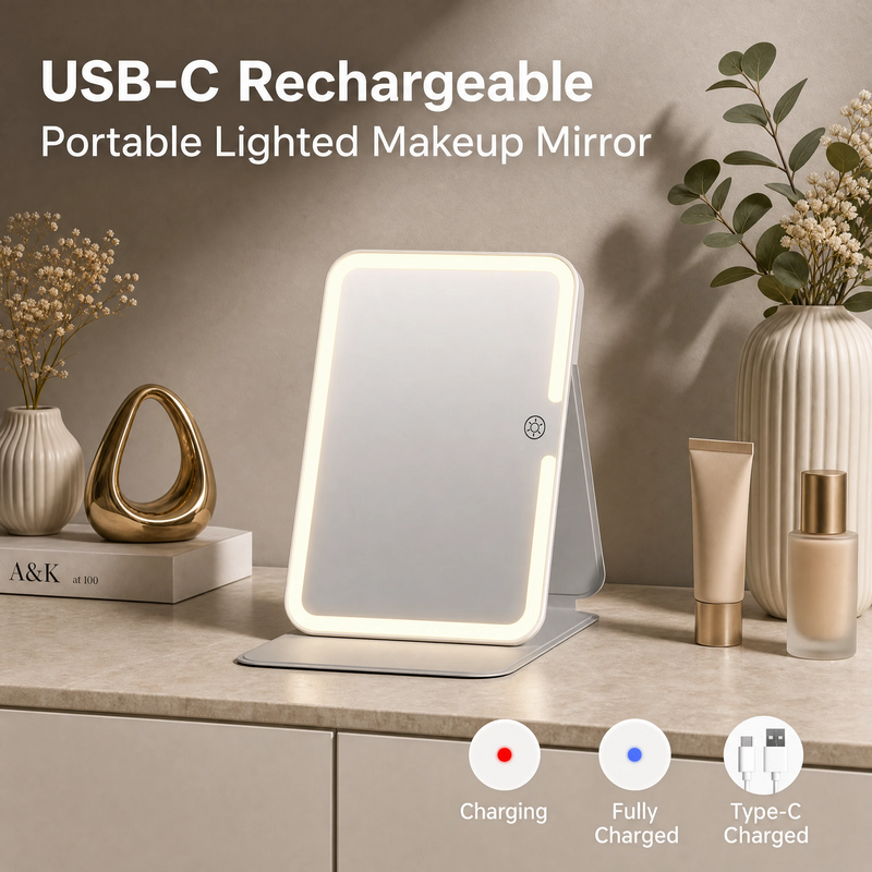 Portable LED Makeup Mirror – Rechargeable, Adjustable Brightness, Compact & Travel-Friendly - 7