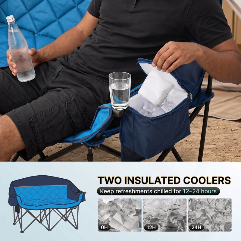 Oversized Padded 2-Person Folding Camping Loveseat Chair – Heavy Duty Outdoor Seating - 7