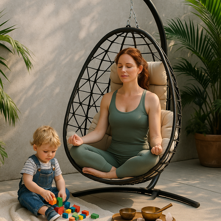 Premium Egg Chair with Stand - Indoor Outdoor Wicker Swing Chair, Hanging Basket Hammock Chair for Bedroom, Living Room, Balcony & Patio