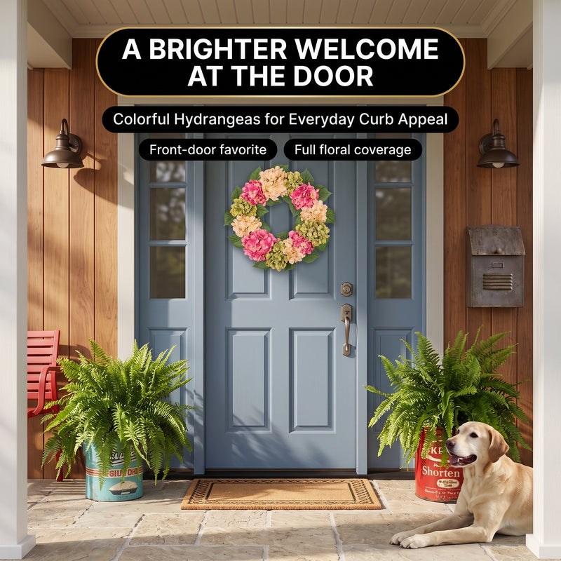 HYDRANGEA WREATH FOR FRONT DOOR – ARTIFICIAL FLORAL PORCH DÉCOR - 7