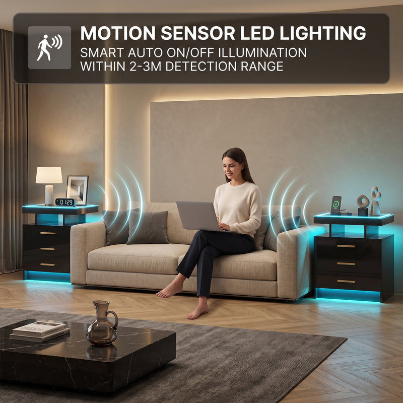 NIGHTSTAND WITH CHARGING STATION – LED, USB-C & DRAWERS - 7