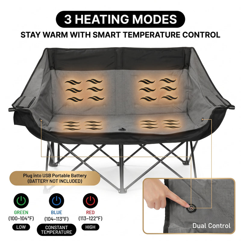 Heated Camping Chair for Adult Outdoor Activities - Portable Folding Heated Chair with 3 Adjustable Heat Levels, Heating Backrest Cushion Support 264LBS for Patio Camping (Battery Not Included) - 7