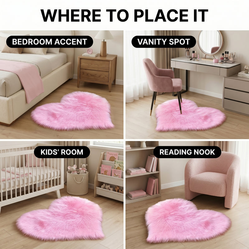 Heart Shaped Rug – Fluffy Faux Fur Plush Decor - 7