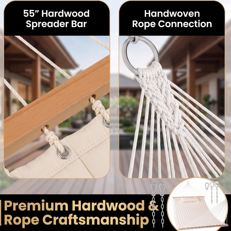 2-Person Quilted Outdoor Hammock 12FT – Double Layer with Pillow & Storage - 7
