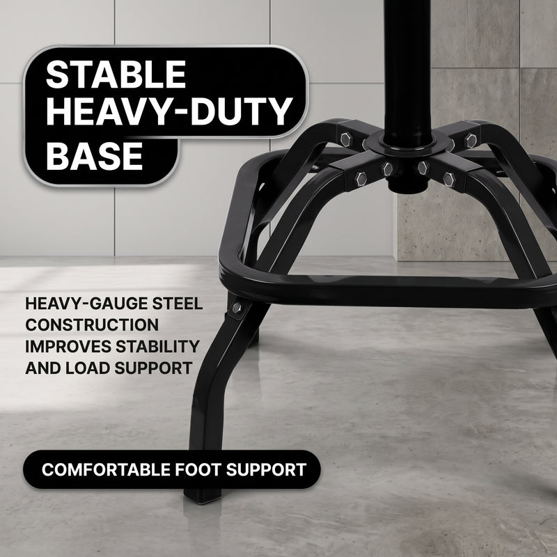 Adjustable Shop Stool with Backrest - Workbench Stool for Garage & Workshop, Swivel Bar Stool with Back Support, Padded Mechanic Stool - 7