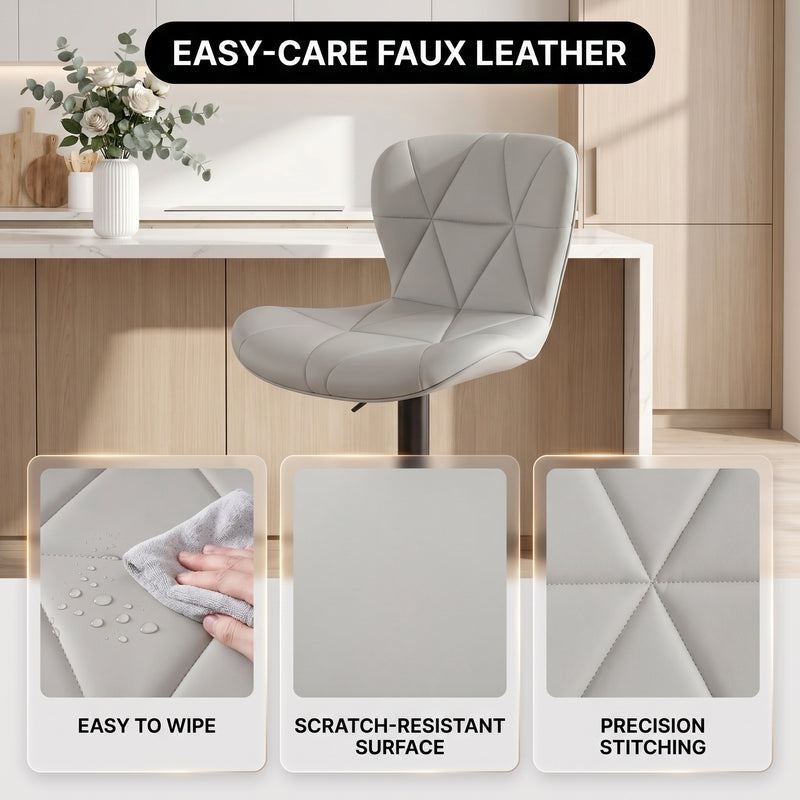 COUNTER BAR STOOLS SET OF 2 – ADJUSTABLE SWIVEL FAUX LEATHER SEATS - 7