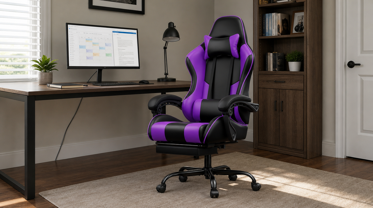 Reclining Gaming Chair with Footrest, Lumbar Support & 360° Swivel - fit and scale image 7