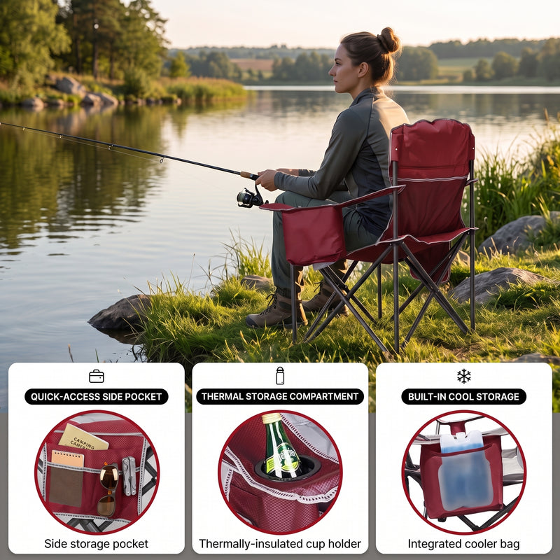 Heavy Duty Portable Folding Camping Chair with Cup Holder & Cooler Pocket - 7
