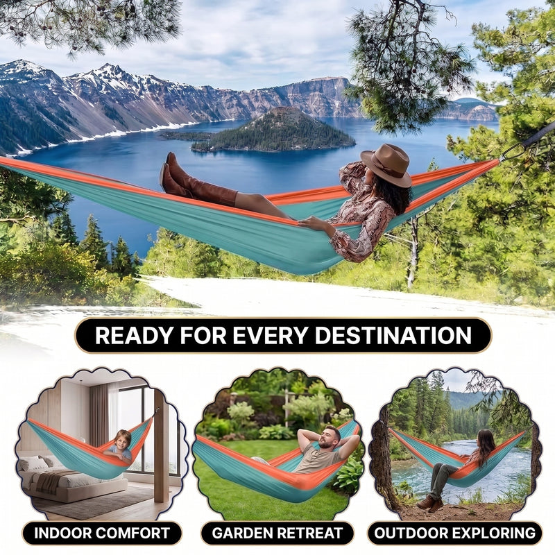 Portable Camping Hammock with Tree Straps – Lightweight Nylon Travel Hammock - 7